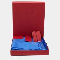 Pre Owned وشاح فالنتينو حرير جاكار شعار الماركة حرف ڨي أزرق أومبر 