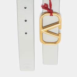 مملوكة مسبقًا Valentino Light Blue/Grey Leather VLogo Belt 75 CM