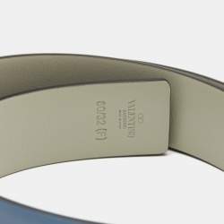 Pre Owned Valentino Blue/Grey Leather VLogo Reversible Buckle Belt 80CM