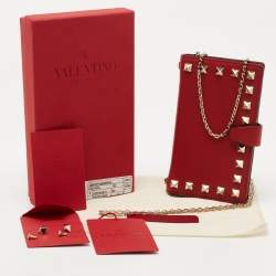 Valentino Red Leather Rockstud Chain Phone Case
