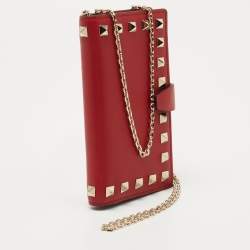 Valentino Red Leather Rockstud Chain Phone Case