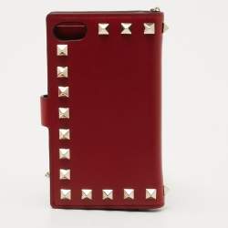 Valentino Red Leather Rockstud Chain Phone Case