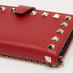 Valentino Red Leather Rockstud Chain Phone Case