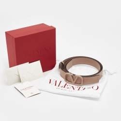 Pre Owned Valentino Beige Leather VLogo Belt 85CM