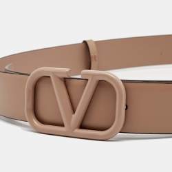 Pre Owned Valentino Beige Leather VLogo Belt 85CM