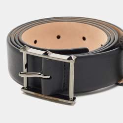 Valentino Black Leather Rockstud Buckle Belt 95CM
