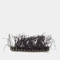 Valentino Black Leather And Ostrich Feather Rockstud Handle Strap