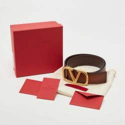 Pre Owned Valentino Brown Ombre Leather VLogo Buckle Belt 70CM