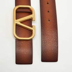 Pre Owned Valentino Brown Ombre Leather VLogo Buckle Belt 70CM