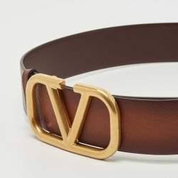 Pre Owned Valentino Brown Ombre Leather VLogo Buckle Belt 70CM