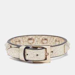 Pre Owned Valentino Rockstud Gold Metallic Leather Bracelet