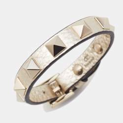 Pre Owned Valentino Rockstud Gold Metallic Leather Bracelet