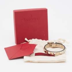 Pre Owned Valentino Rockstud Gold Metallic Leather Bracelet