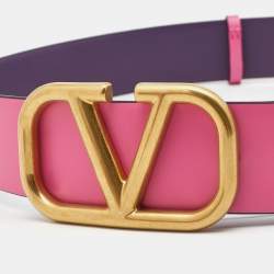 Pre Owned Valentino Pink/Purple Leather VLogo Reversible Belt 80CM