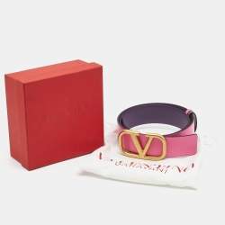 Pre Owned Valentino Pink/Purple Leather VLogo Reversible Belt 80CM