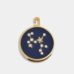 Pre Owned Valentino Zodiac Enamel Crystals Gold Tone Pendant