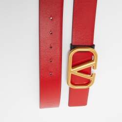 Pre Owned Valentino Red/Black Leather VLogo Reversible Belt 90CM