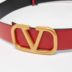 Pre Owned Valentino Red/Black Leather VLogo Reversible Belt 90CM