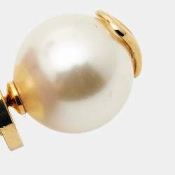 Pre Owned Valentino VLogo Gold Tone Faux Pearl Stud Earrings