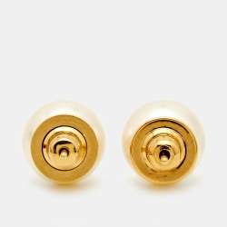 Pre Owned Valentino VLogo Gold Tone Faux Pearl Stud Earrings