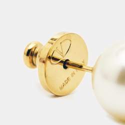 Pre Owned Valentino VLogo Gold Tone Faux Pearl Stud Earrings