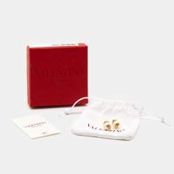 Pre Owned Valentino VLogo Gold Tone Faux Pearl Stud Earrings