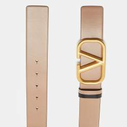 Pre Owned Valentino Beige/Black Leather VLogo Reversible Waist Belt 75CM