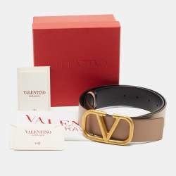 Pre Owned Valentino Beige/Black Leather VLogo Reversible Waist Belt 75CM