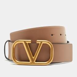 Valentino Black/Brown Leather V Logo Belt Size 75CM Valentino