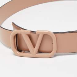 Pre Owned Valentino Beige Leather VLogo Belt Size 75CM