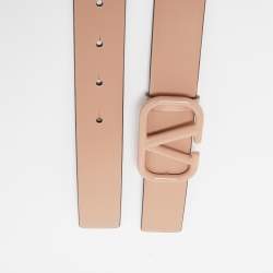 Pre Owned Valentino Beige Leather VLogo Belt Size 75CM