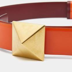 Pre Owned Valentino Orange/Red Leather Roman Stud Belt 85CM