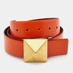 Pre Owned Valentino Orange/Red Leather Roman Stud Belt 85CM