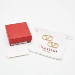 Pre Owned Valentino VLogo Gold Tone Earrings