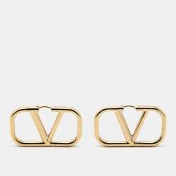 Pre Owned Valentino VLogo Gold Tone Earrings