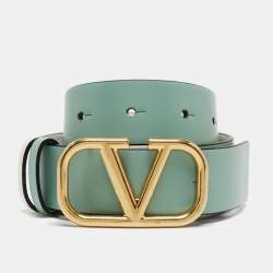 Pre Owned Valentino Mint Green/Cream Leather VLogo Reversible Belt 80 CM