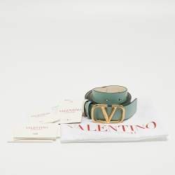 Pre Owned Valentino Mint Green/Cream Leather VLogo Reversible Belt 80 CM