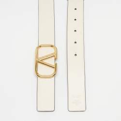 Pre Owned Valentino Mint Green/Cream Leather VLogo Reversible Belt 80 CM