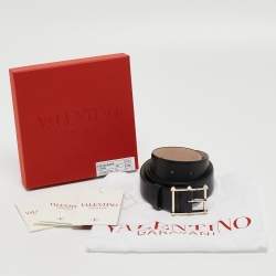 Pre Owned Valentino Black Leather Rockstud Buckle Belt 85 CM