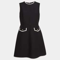 Valentino Black Wool Blend Stud Button Detail Short Dress M