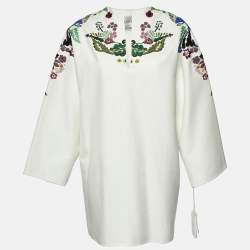 Valentino White World Arazzo Embroidered Cotton Kaftan Dress S