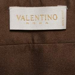 Pre Owned Valentino Brown Embellished Cotton and Silk Strapless Top M