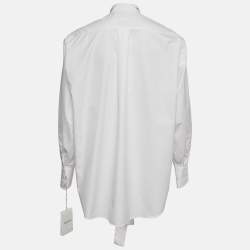 Pre Owned Valentino White Cotton Tie-Up Neck Oversized Shirt XS