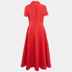 Pre Owned Valentino Red  Wool Crepe Couture Midi Dress M