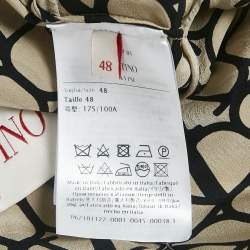 Valentino Beige/Black Logo Print Silk Tie-Up Neck Detail Midi Dress L