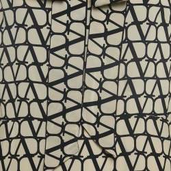 Valentino Beige/Black Logo Print Silk Tie-Up Neck Detail Midi Dress L
