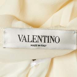 Valentino Cream Silk Pleated Midi Skirt M