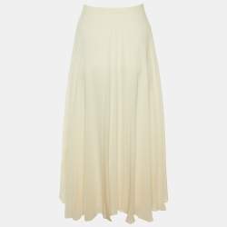 Valentino Cream Silk Pleated Midi Skirt M