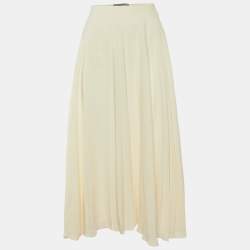 Valentino Cream Silk Pleated Midi Skirt M