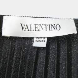 Pre Owned Valentino Black Sateen Plisse Midi Skirt S